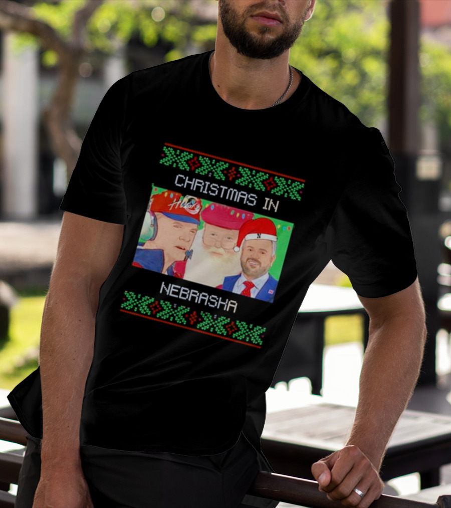 CHRISTMAS IN NEBRASKA HUSKERS SANTA COACH HOLIDAY T-Shirt