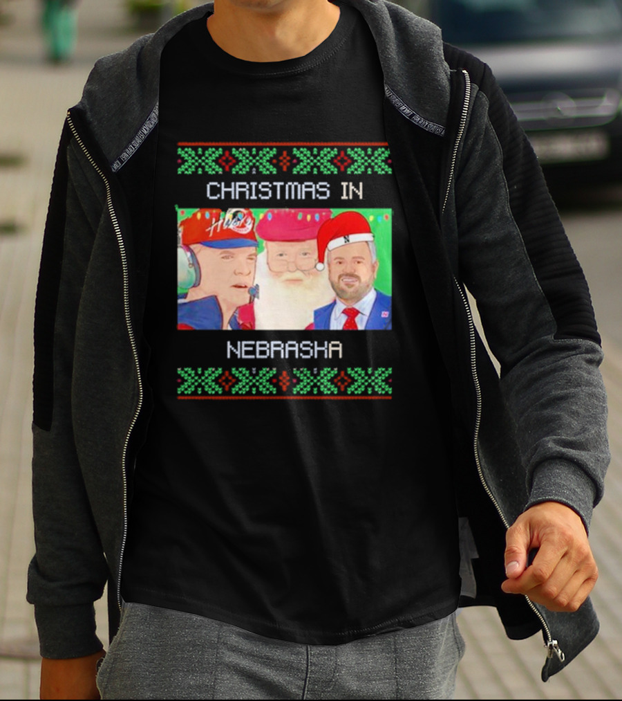 CHRISTMAS IN NEBRASKA HUSKERS SANTA COACH HOLIDAY T-Shirt