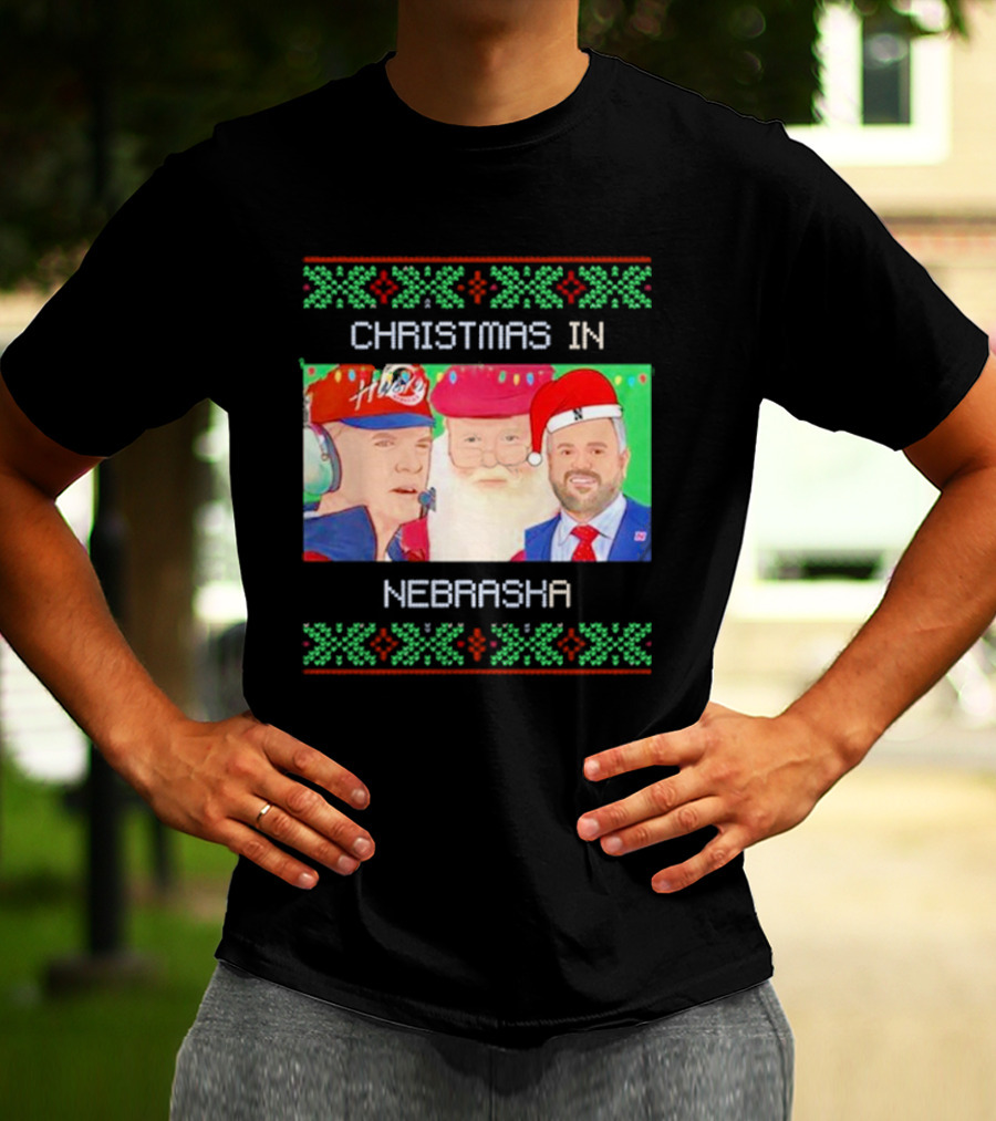 CHRISTMAS IN NEBRASKA HUSKERS SANTA COACH HOLIDAY T-Shirt
