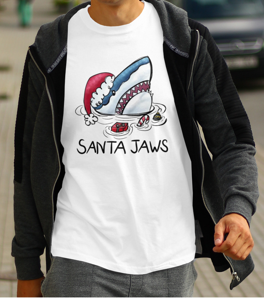 Santa Jaws Funny Shark Christmas T-Shirt