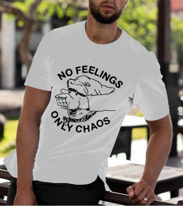 No Feelings Only Chaos Hand-Biting Shark Drawing T-Shirt