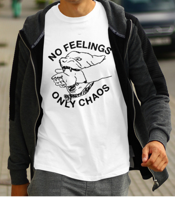 No Feelings Only Chaos Hand-Biting Shark Drawing T-Shirt