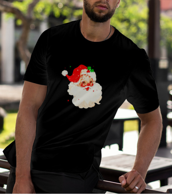 Santa Christmas Vintage Retro Style Holly Berries T-Shirt
