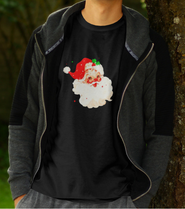 Santa Christmas Vintage Retro Style Holly Berries T-Shirt