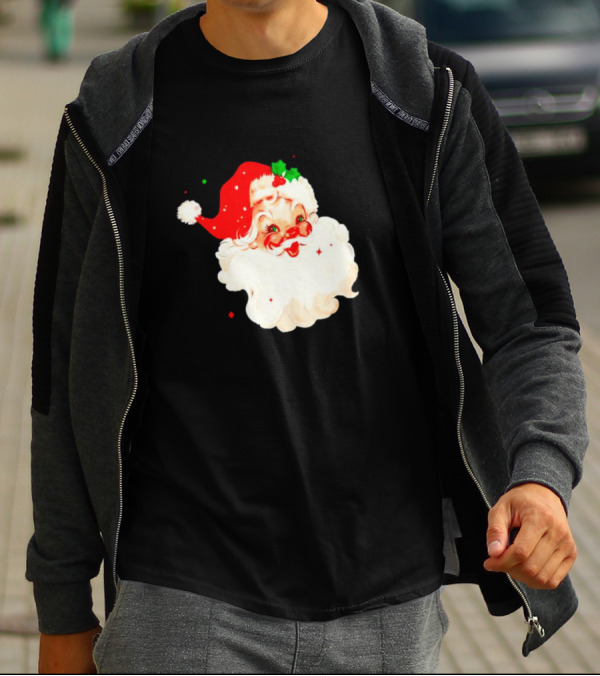 Santa Christmas Vintage Retro Style Holly Berries T-Shirt