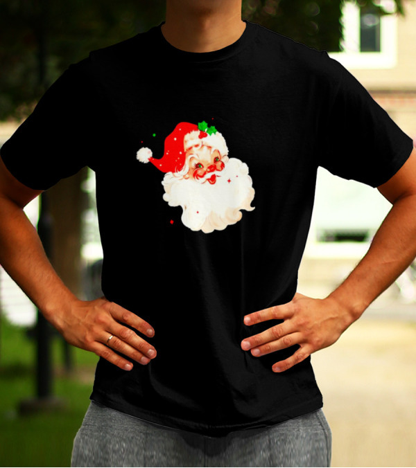 Santa Christmas Vintage Retro Style Holly Berries T-Shirt