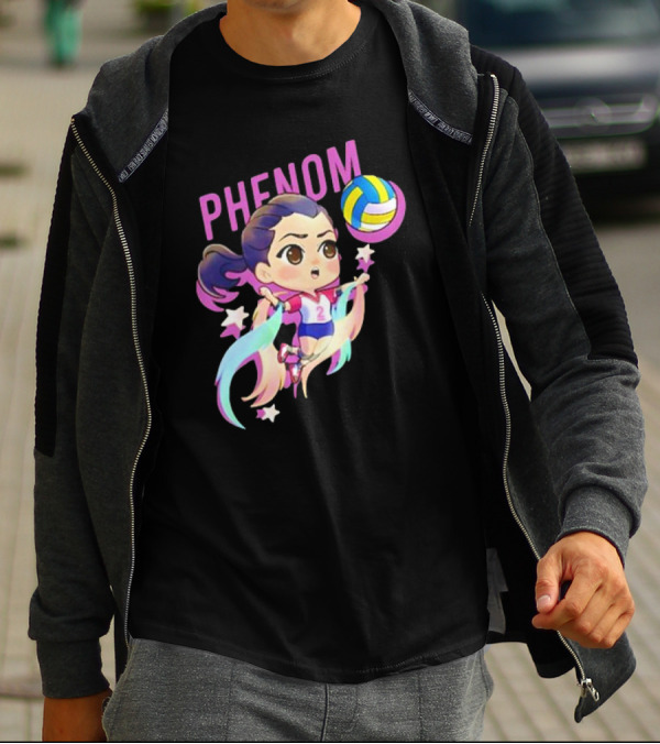 Phenom Chibi Volleyball Player With Rainbow Trails And Stars T-Shirt