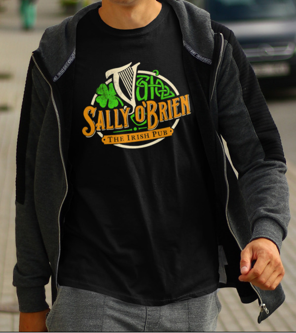 Sally O'Brien Irish Pub Clover Celtic Harp Versengold T-Shirt