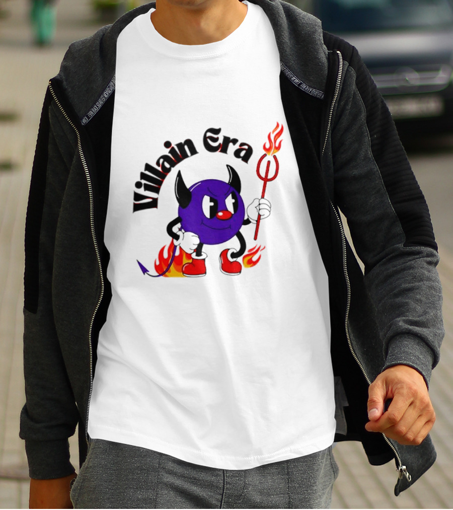 Villain Era Devil Cartoon With Pitchfork And Flames T-Shirt