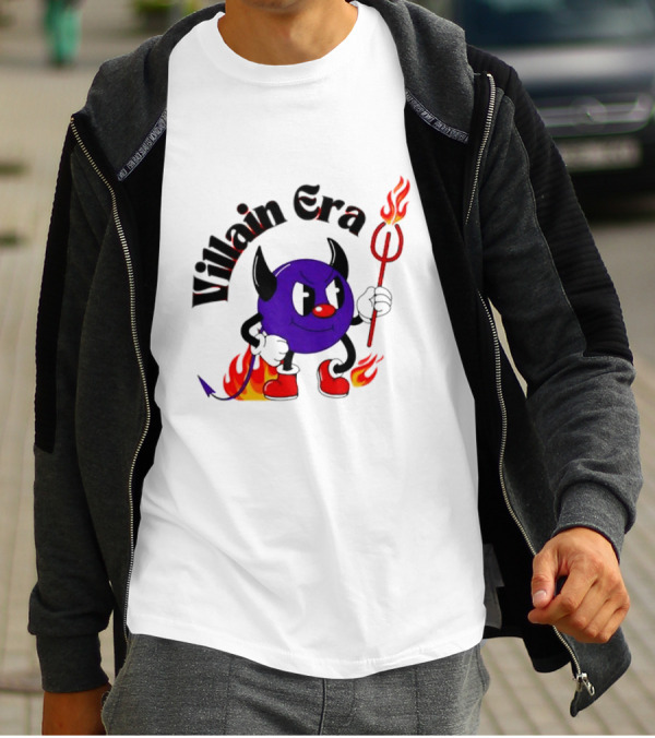 Villain Era Devil Cartoon With Pitchfork And Flames T-Shirt