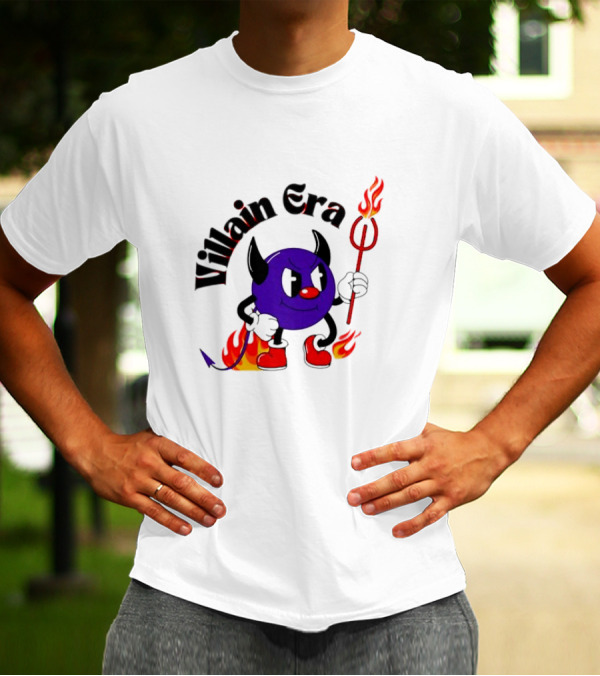 Villain Era Devil Cartoon With Pitchfork And Flames T-Shirt
