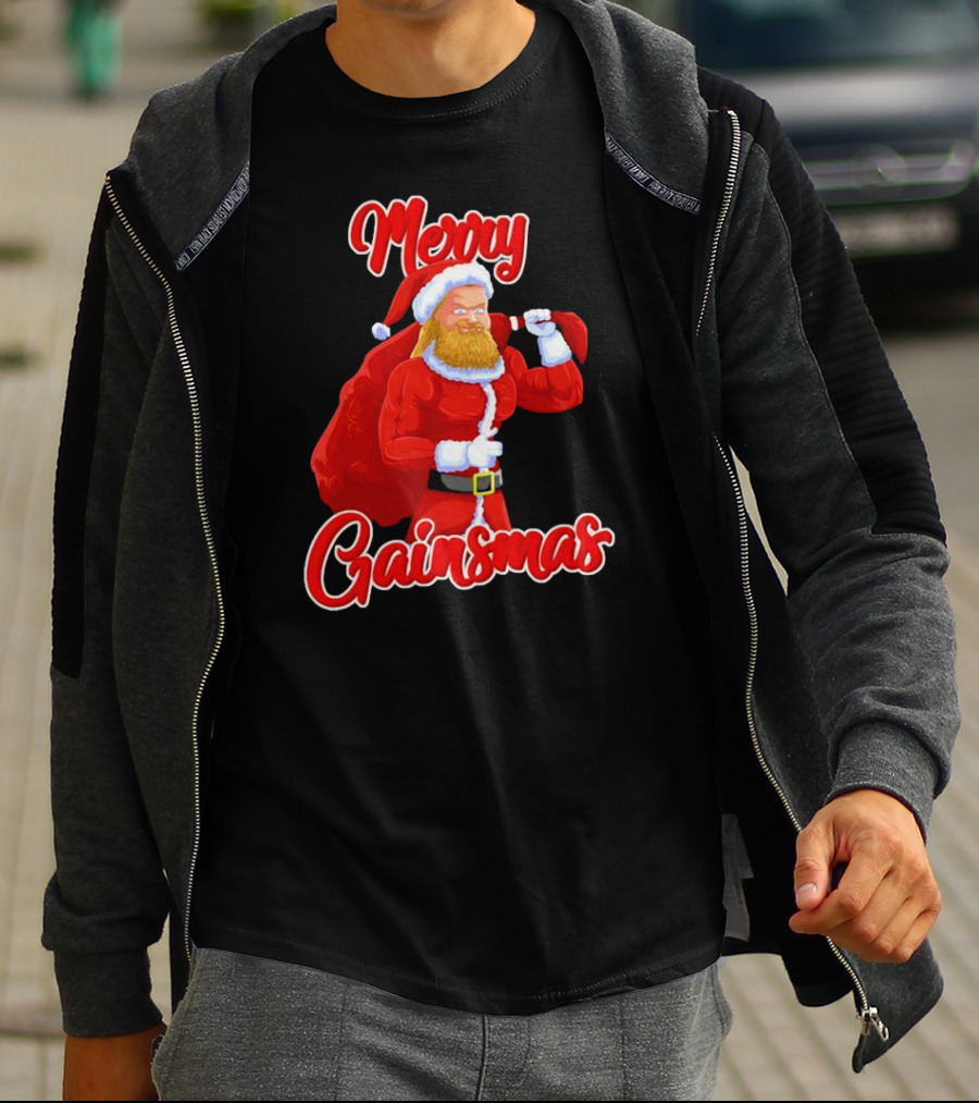 Merry Gainsmas Fitness Santa Bodybuilder T-Shirt
