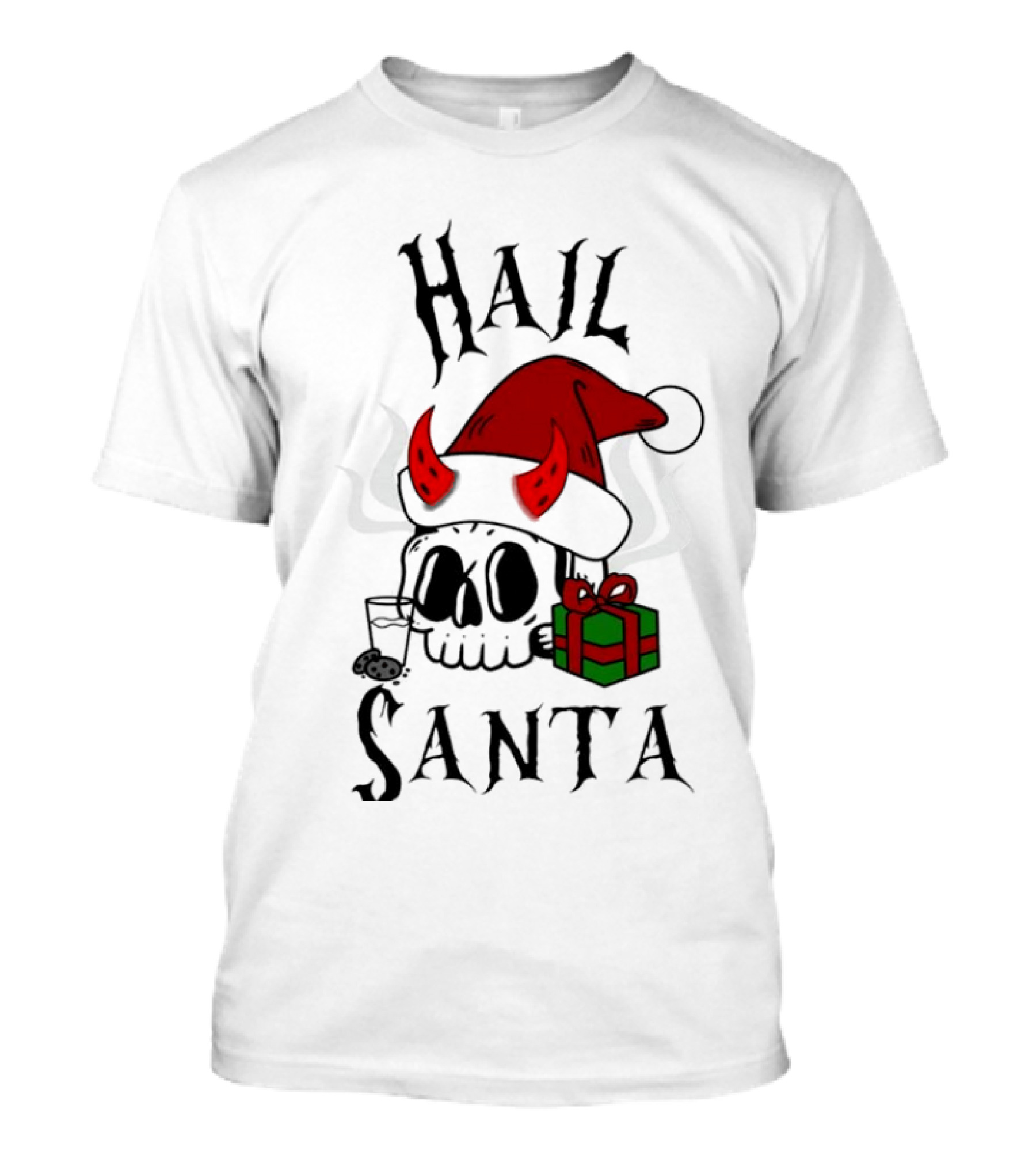 Hail Santa Skull With Devilish Santa Hat And Christmas Present T-Shirt