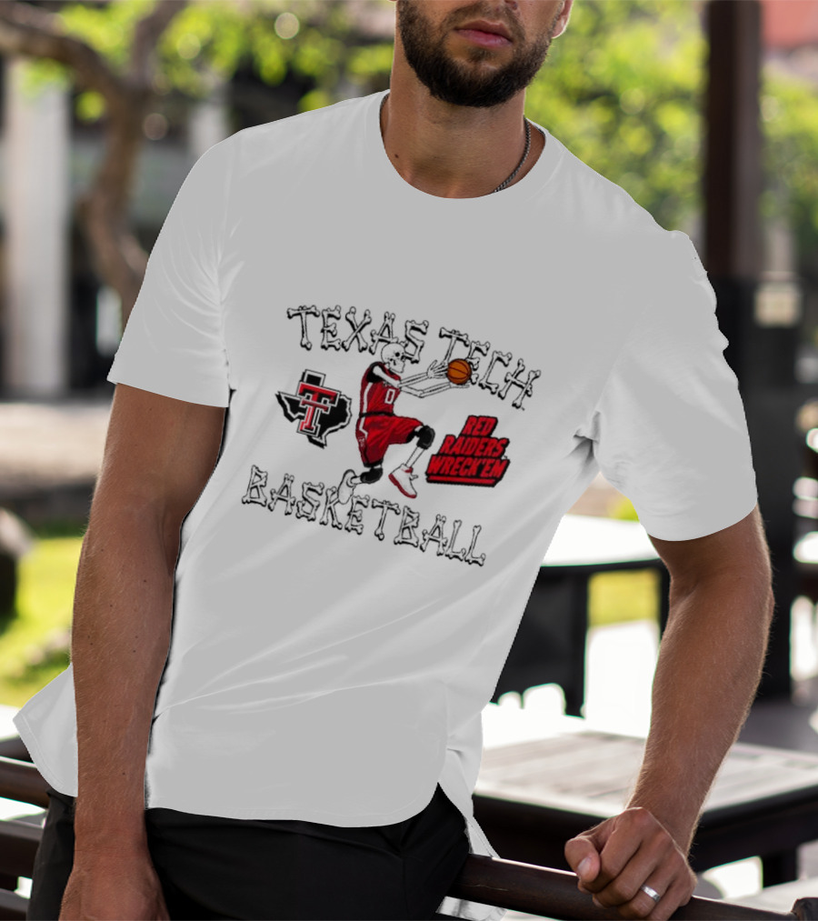 Texas Tech Basketball Red Raiders Wreck 'Em Skeleton Dunking T-Shirt