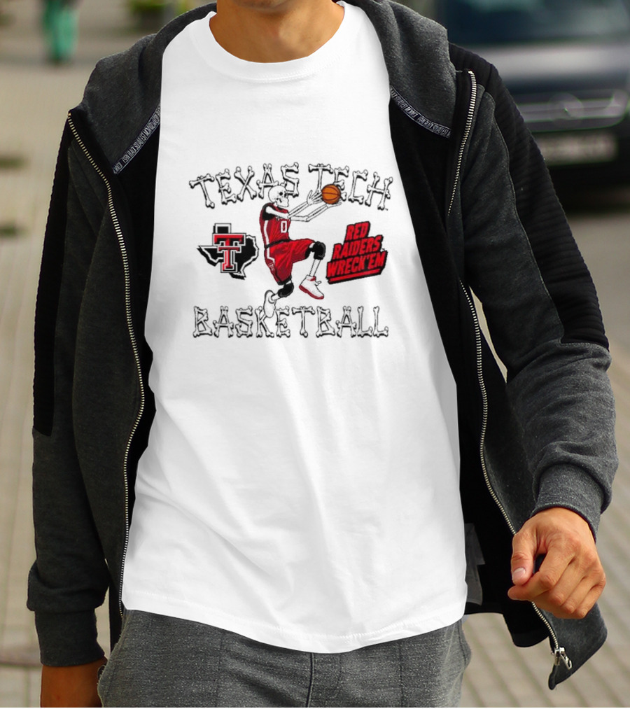 Texas Tech Basketball Red Raiders Wreck 'Em Skeleton Dunking T-Shirt