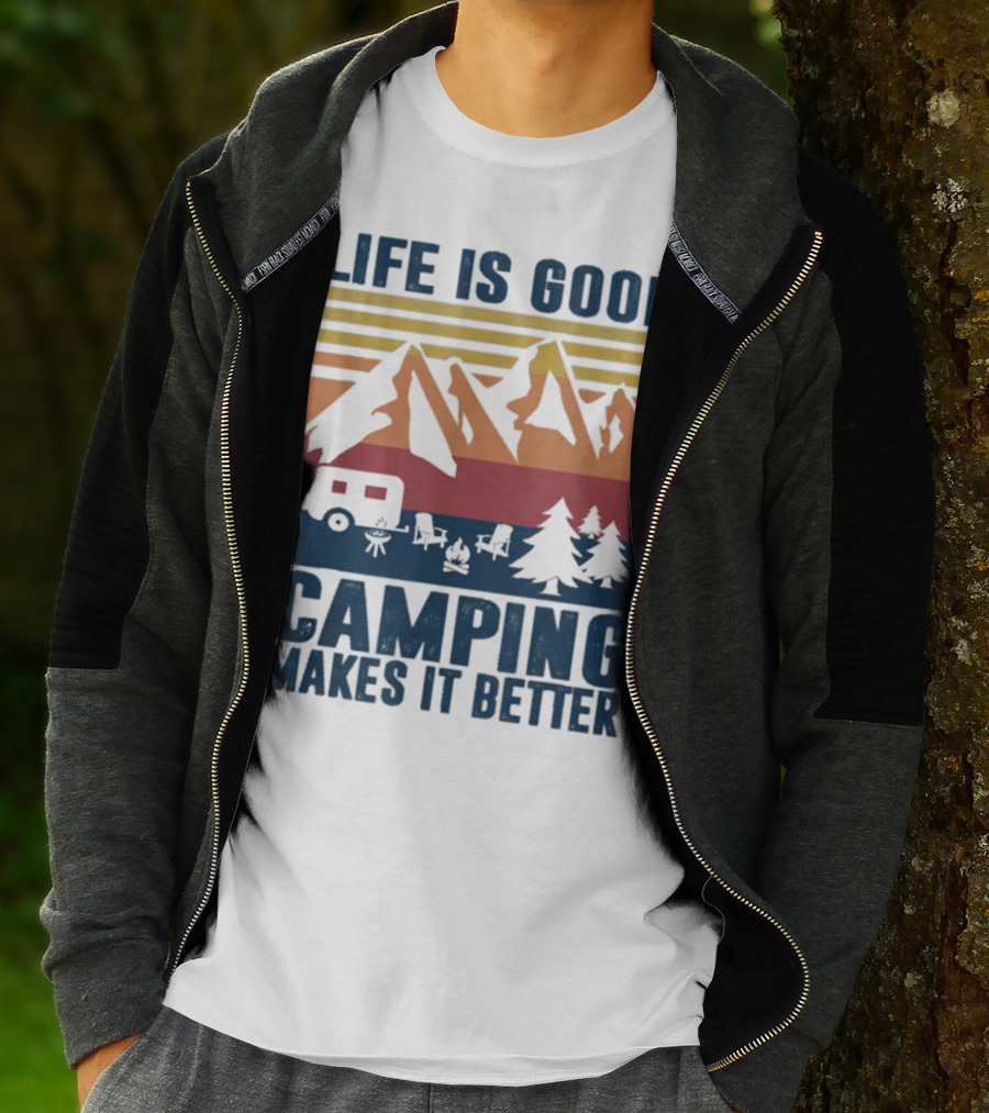 Life Is Good Camping Makes It Better Vintage Mountains Camper Landscape T-Shirt