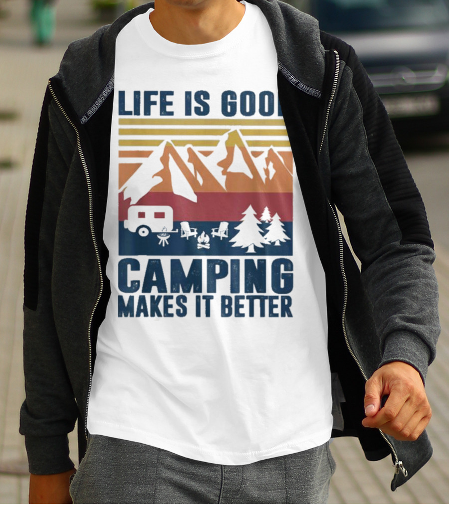 Life Is Good Camping Makes It Better Vintage Mountains Camper Landscape T-Shirt