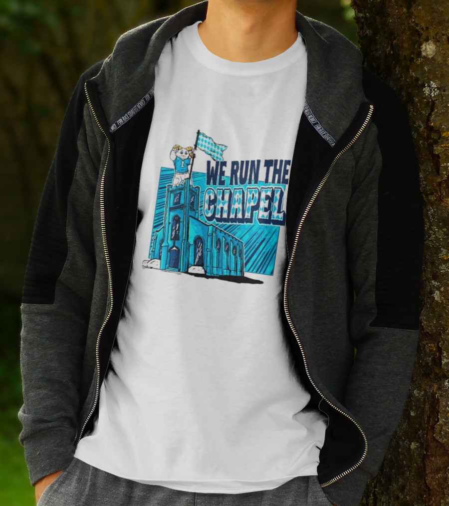 North Carolina Tar Heels We Run The Chapel Ram Mascot On Tower With Flag T-Shirt