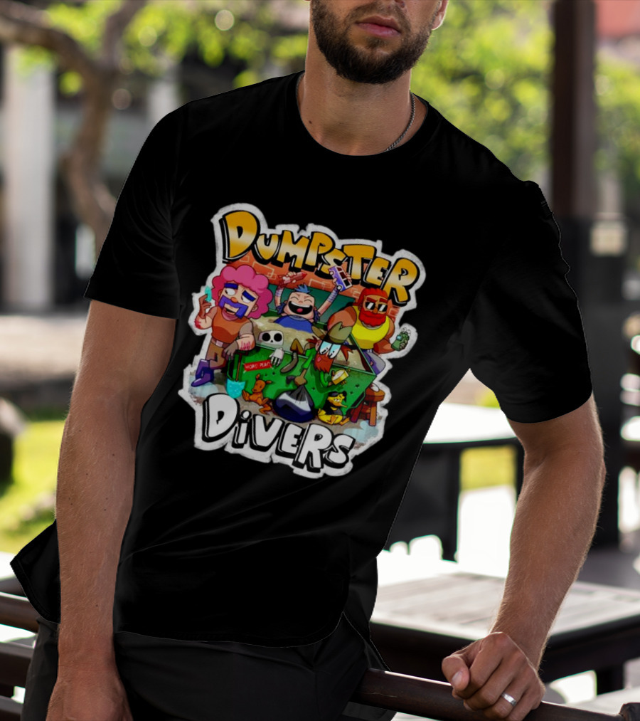 Dumpster Divers Cartoon Alley Fun With Funny Characters And Trash Can Antics T-Shirt