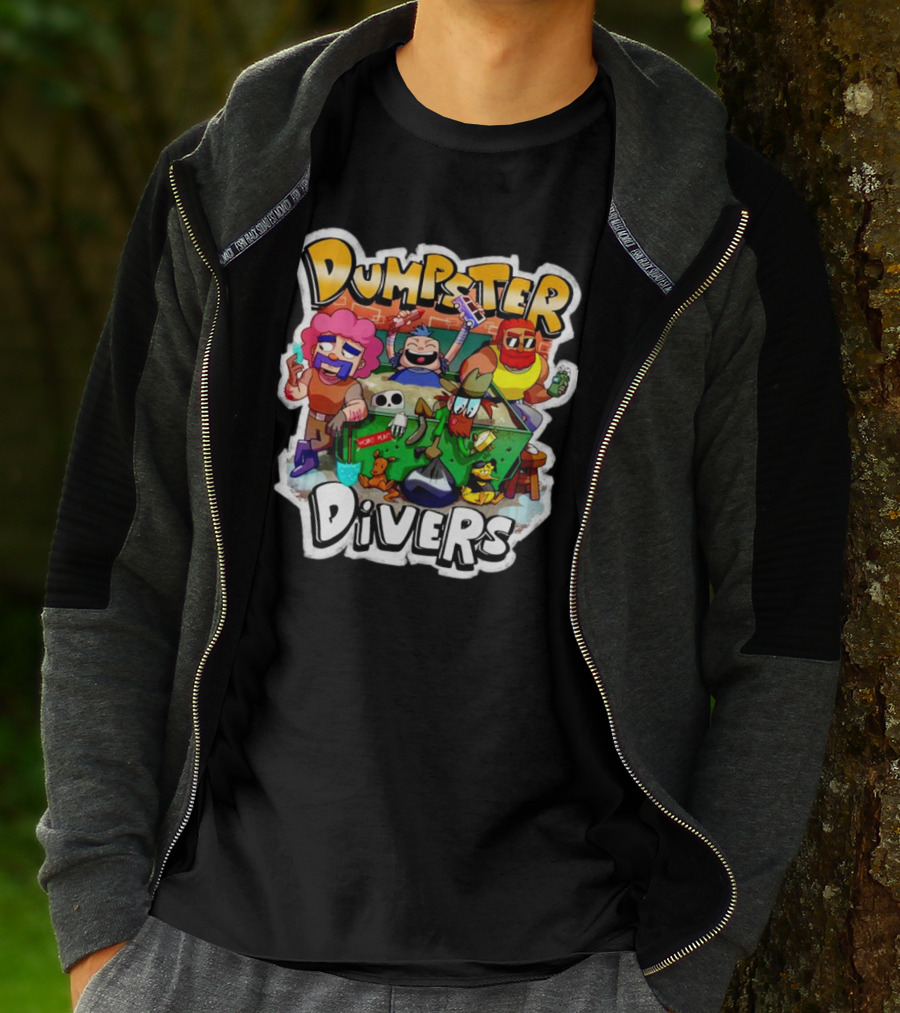 Dumpster Divers Cartoon Alley Fun With Funny Characters And Trash Can Antics T-Shirt