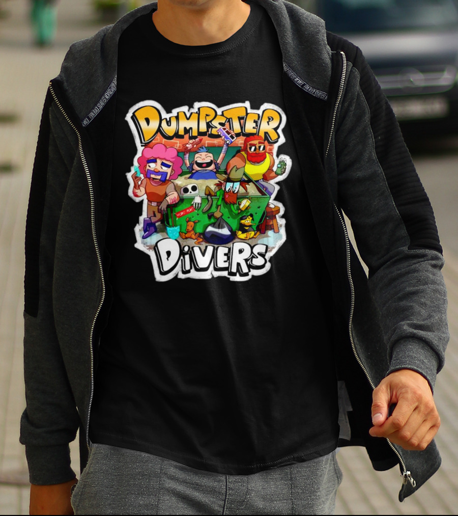 Dumpster Divers Cartoon Alley Fun With Funny Characters And Trash Can Antics T-Shirt