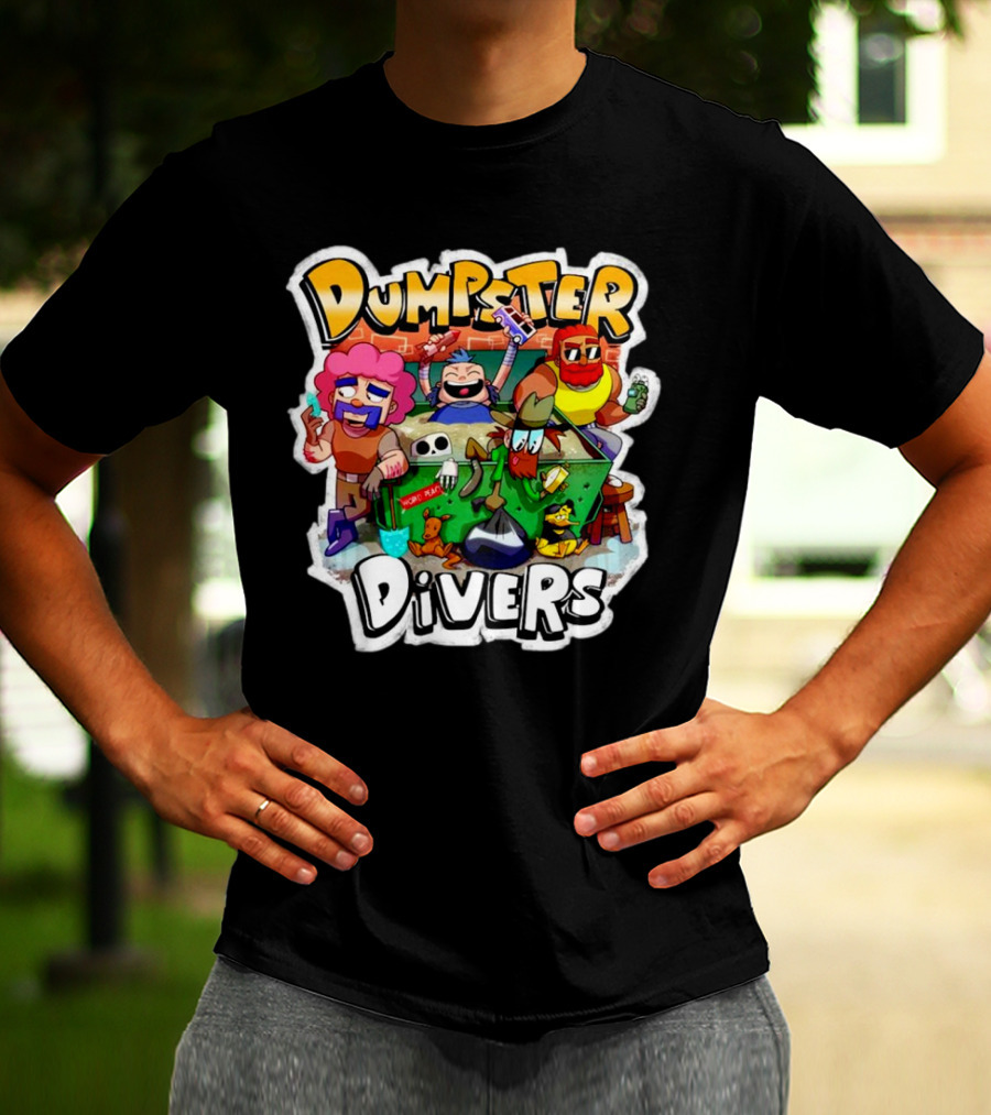 Dumpster Divers Cartoon Alley Fun With Funny Characters And Trash Can Antics T-Shirt