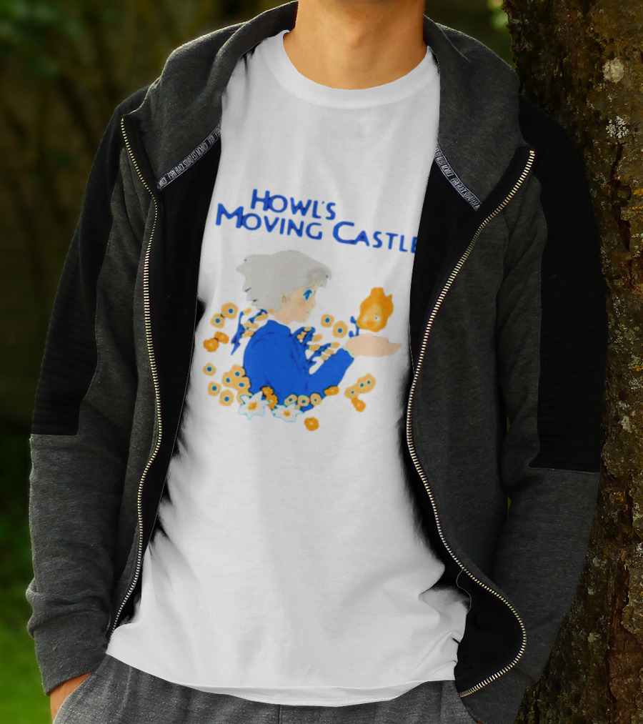 Howl’s Moving Castle Howl With Calcifer And Flowers T-Shirt