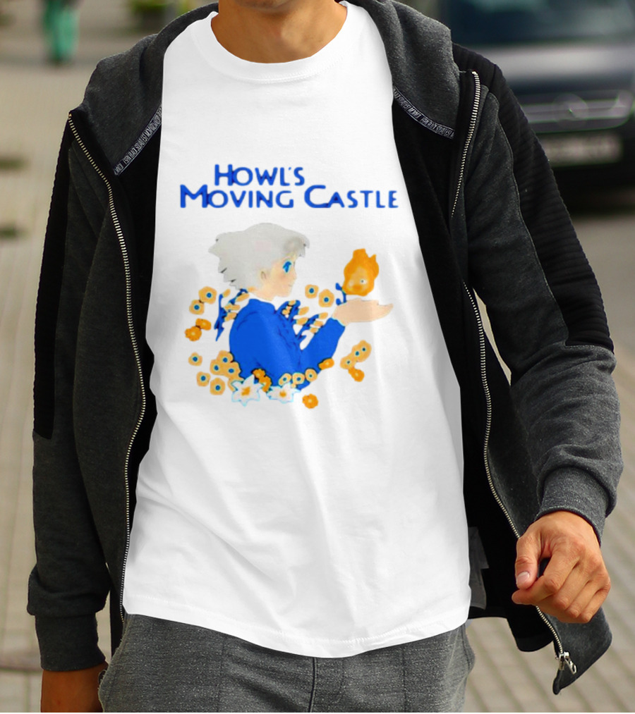 Howl’s Moving Castle Howl With Calcifer And Flowers T-Shirt