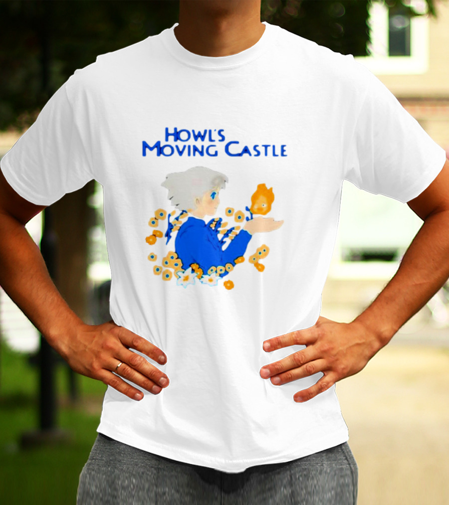 Howl’s Moving Castle Howl With Calcifer And Flowers T-Shirt