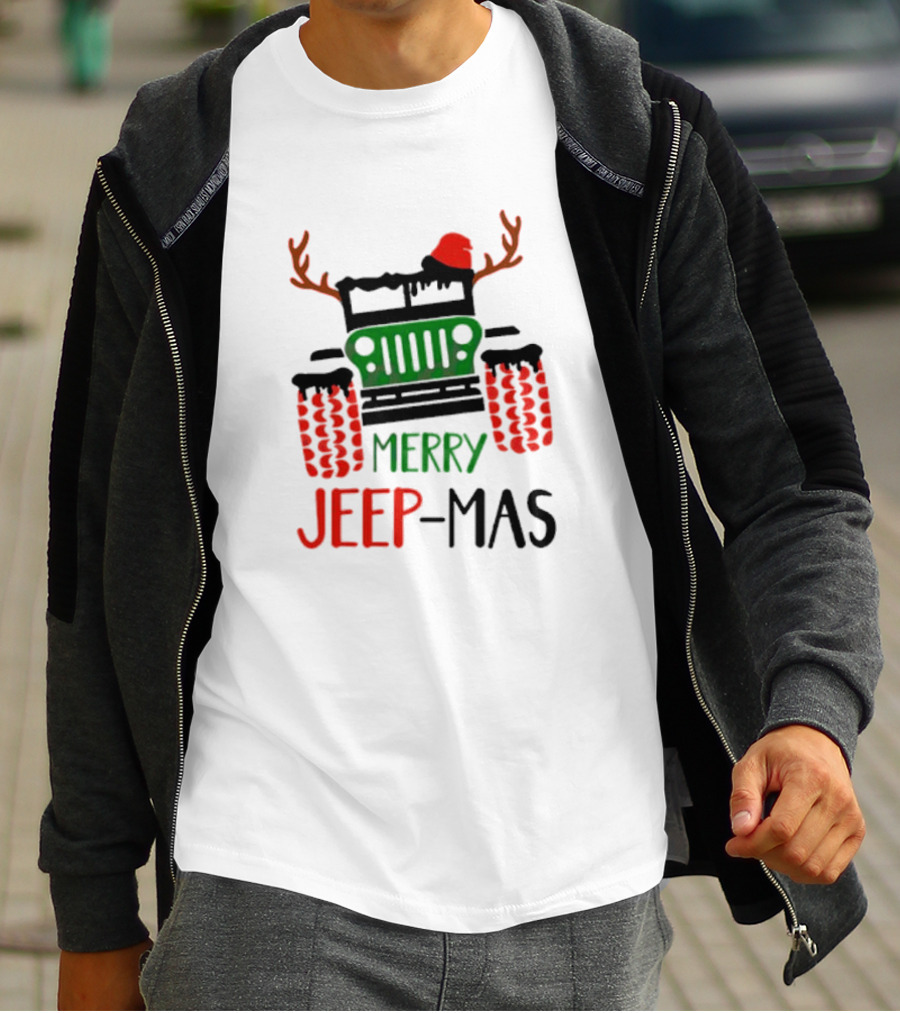 Merry Jeep-Mas Festive Offroad Fun With Antlers And Santa Hat T-Shirt