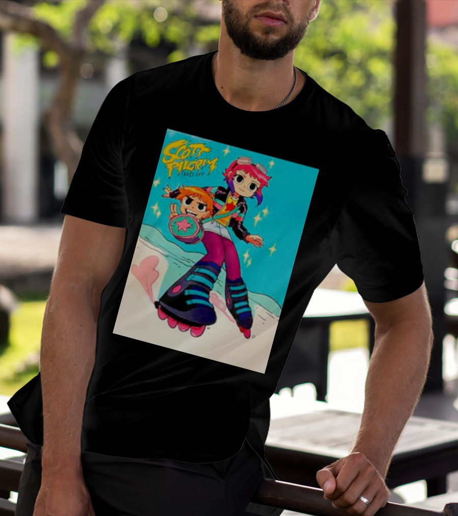 Scott Pilgrim Takes Off Roller Skating Adventure With Animated Style Characters T-Shirt