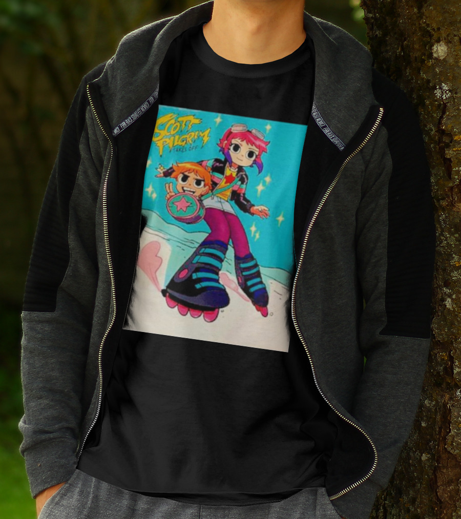 Scott Pilgrim Takes Off Roller Skating Adventure With Animated Style Characters T-Shirt