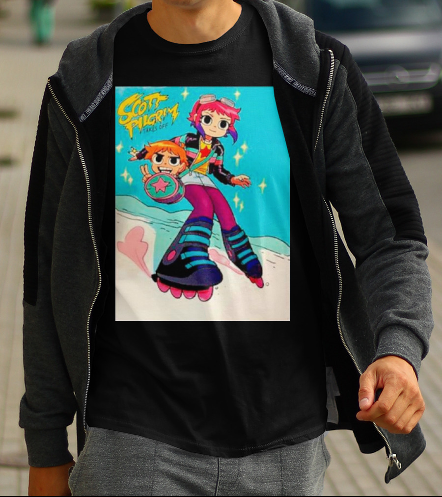 Scott Pilgrim Takes Off Roller Skating Adventure With Animated Style Characters T-Shirt
