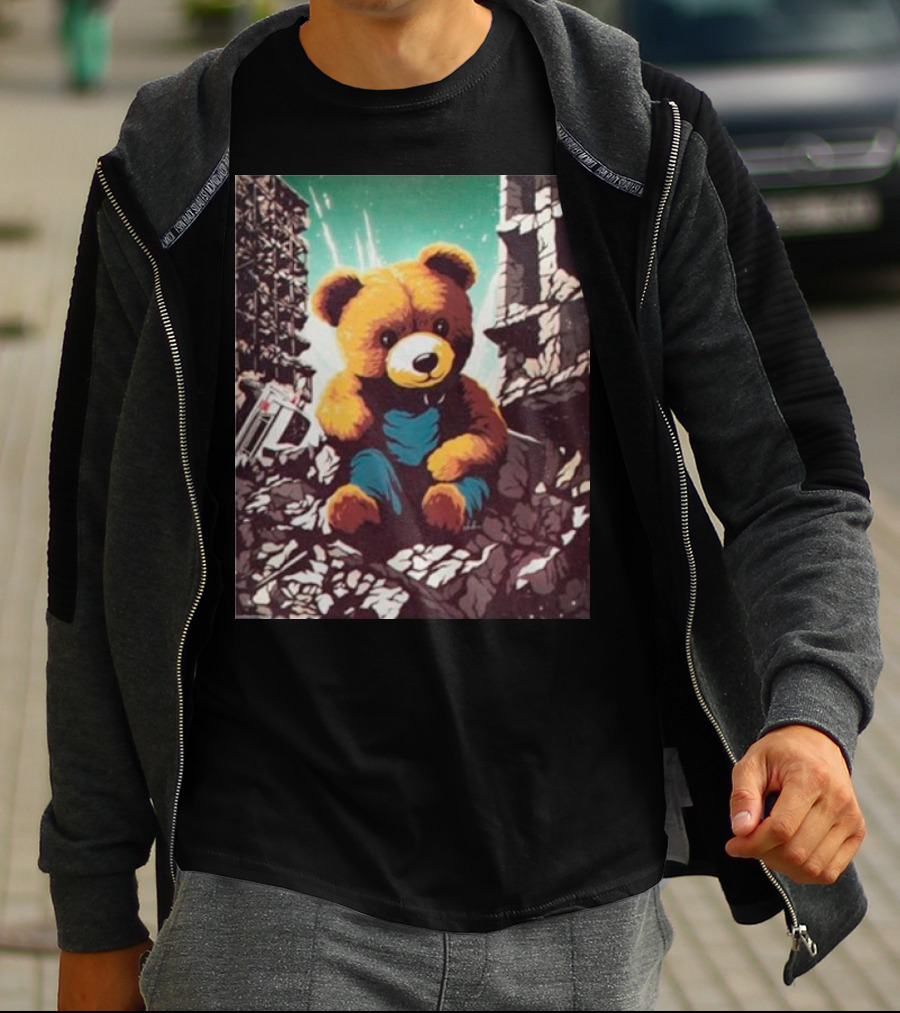 Ceasefire Now Teddy Bear In War-Torn Ruins T-Shirt