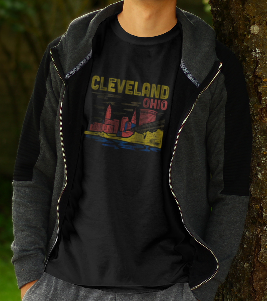 Cleveland Ohio Skyline Colorful Cityscape T-Shirt