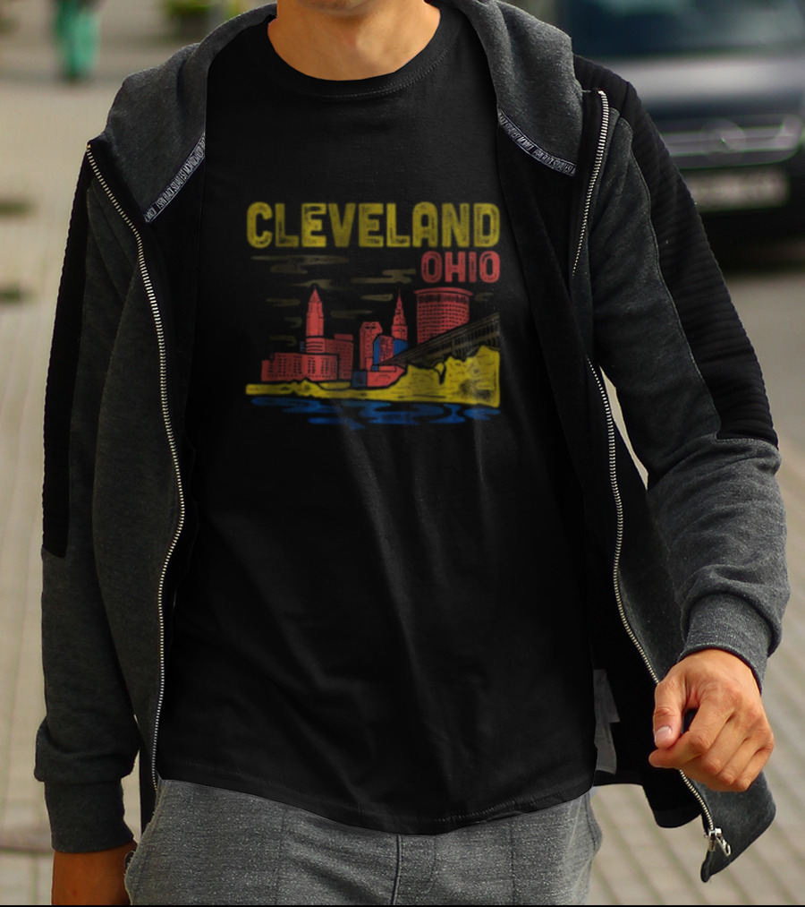 Cleveland Ohio Skyline Colorful Cityscape T-Shirt