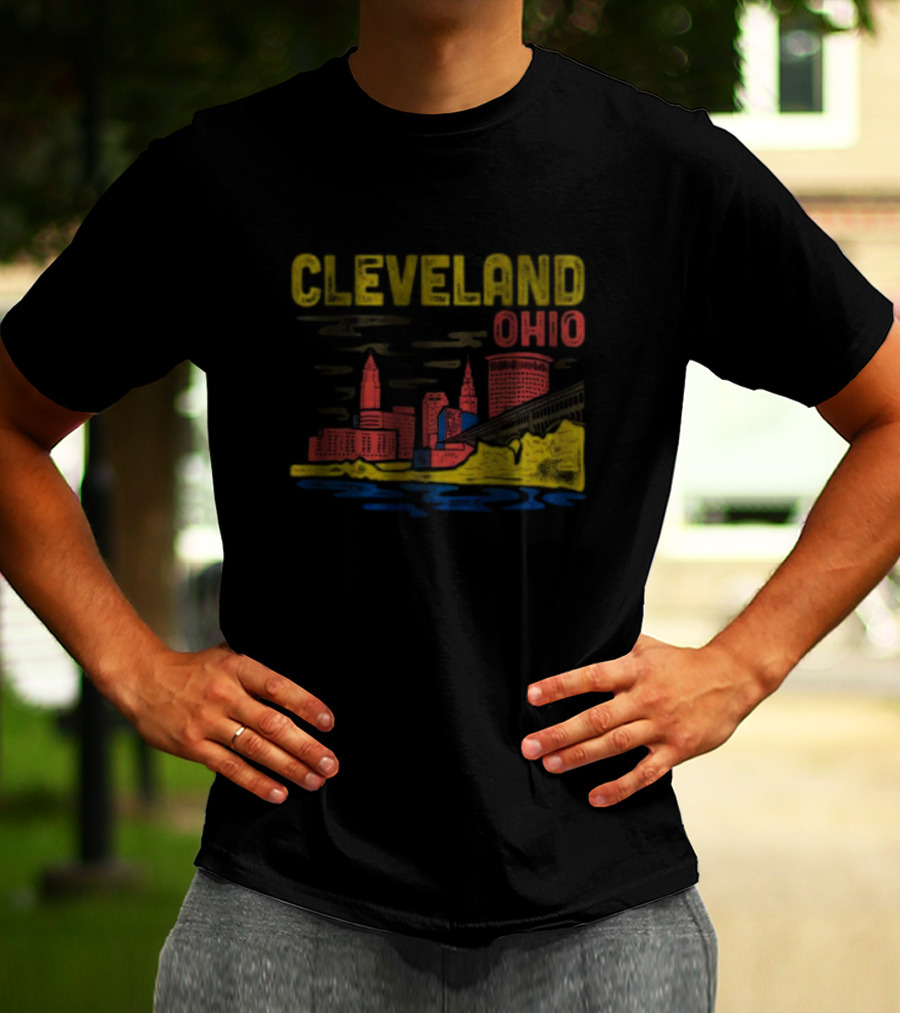 Cleveland Ohio Skyline Colorful Cityscape T-Shirt