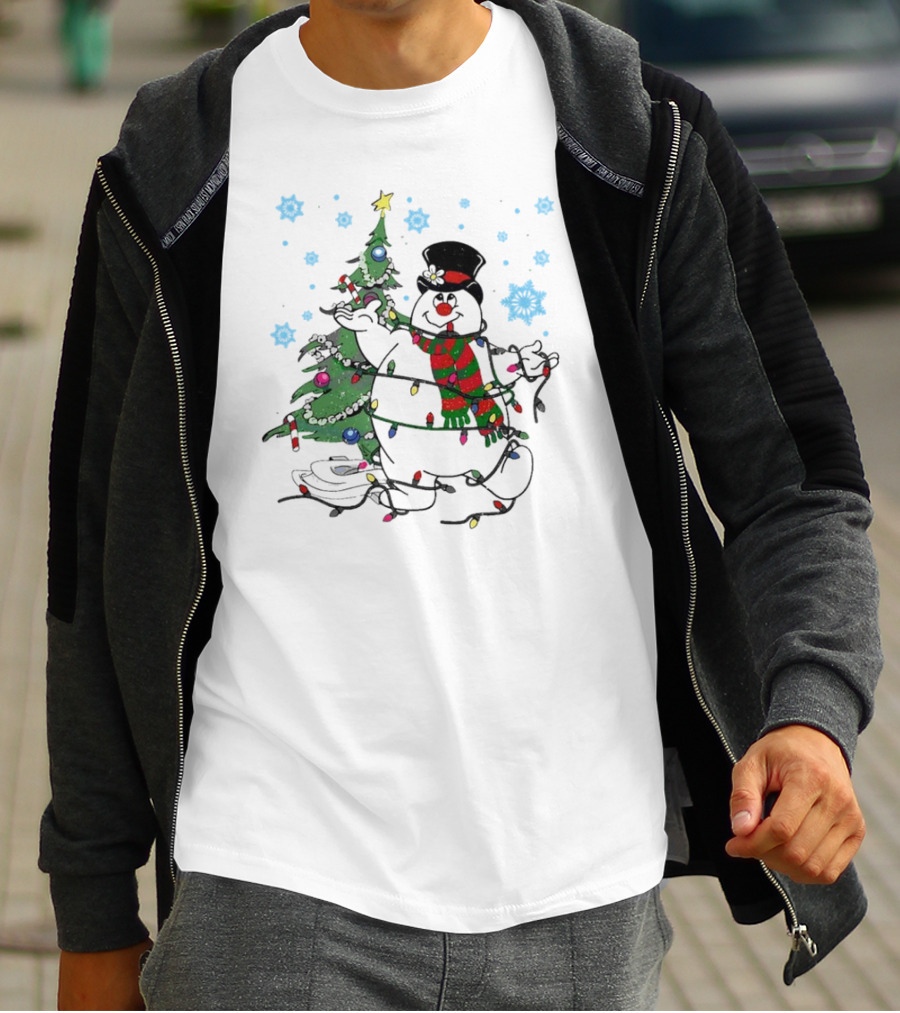 Frosty The Snowman Christmas Tree With Lights And Snowflakes T-Shirt
