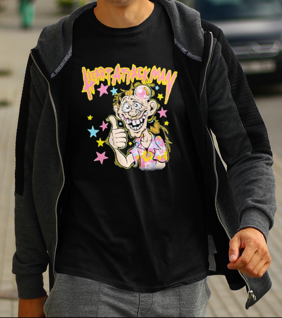 Heart Attack Man Freak Of Nature Cartoon Character With Stars And Thumbs Up T-Shirt