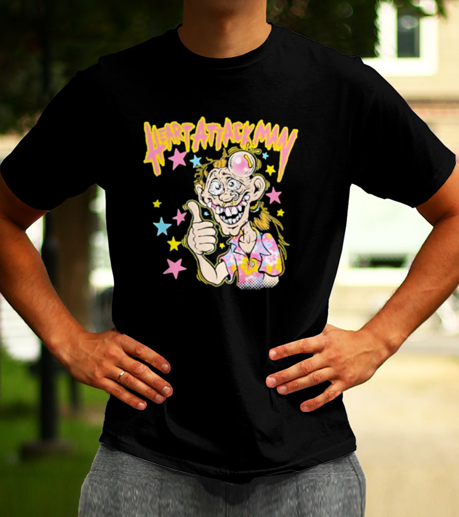 Heart Attack Man Freak Of Nature Cartoon Character With Stars And Thumbs Up T-Shirt