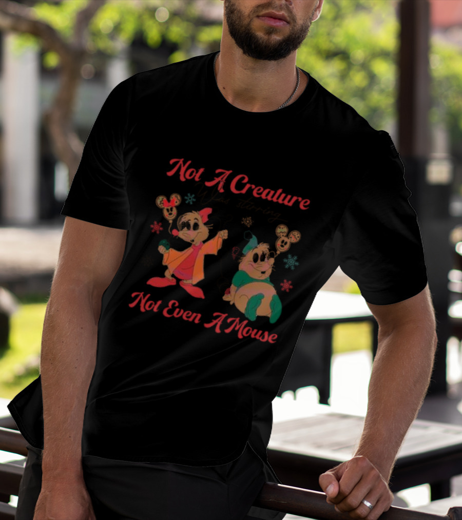 Not A Creature Was Stirring Not Even A Mouse Jaq And Gus Holiday Snowflakes T-Shirt