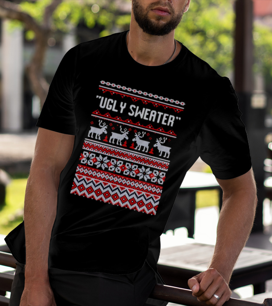 Reindeer Ugly Sweater Christmas Pattern 'UGLY SWEATER' T-Shirt
