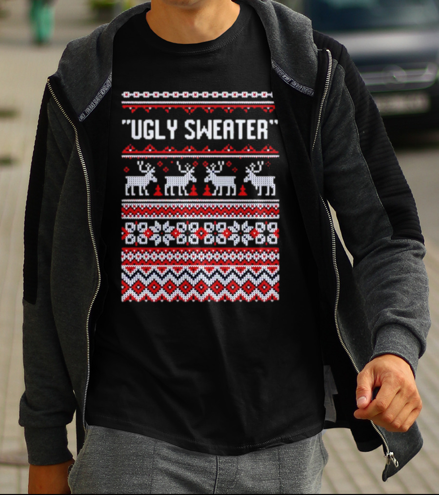 Reindeer Ugly Sweater Christmas Pattern 'UGLY SWEATER' T-Shirt