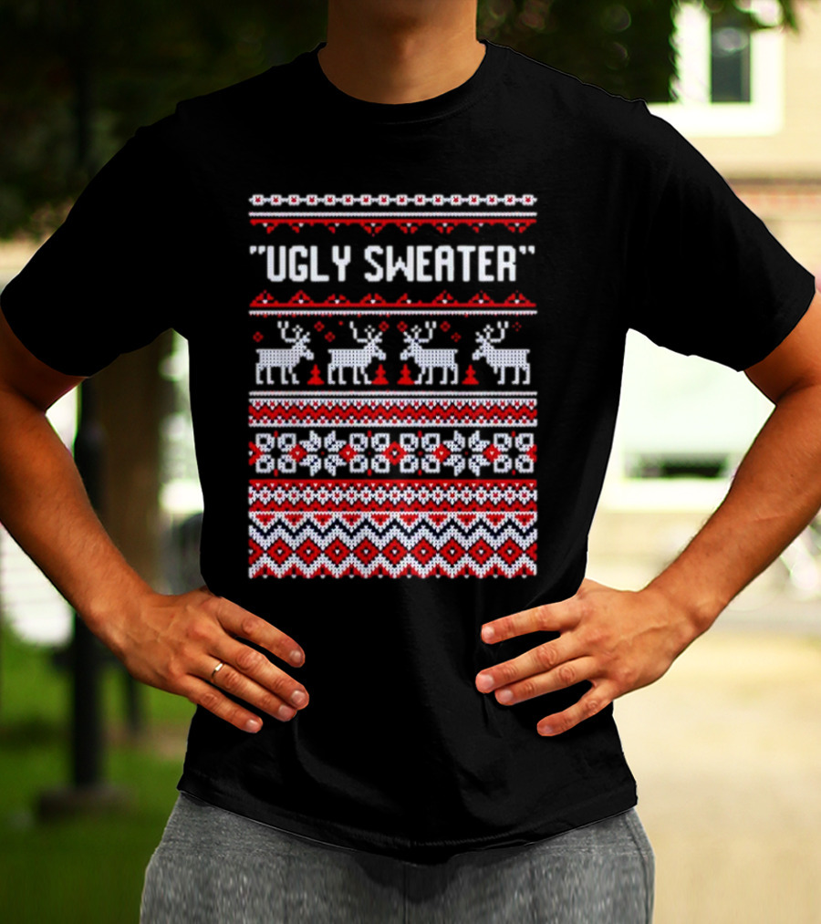 Reindeer Ugly Sweater Christmas Pattern 'UGLY SWEATER' T-Shirt