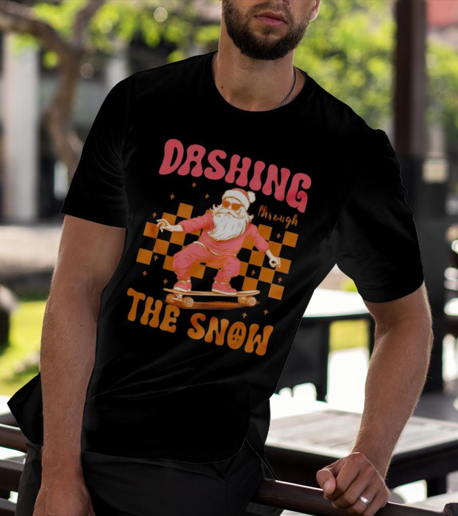 Dashing Through The Snow Santa Skateboard Christmas T-Shirt