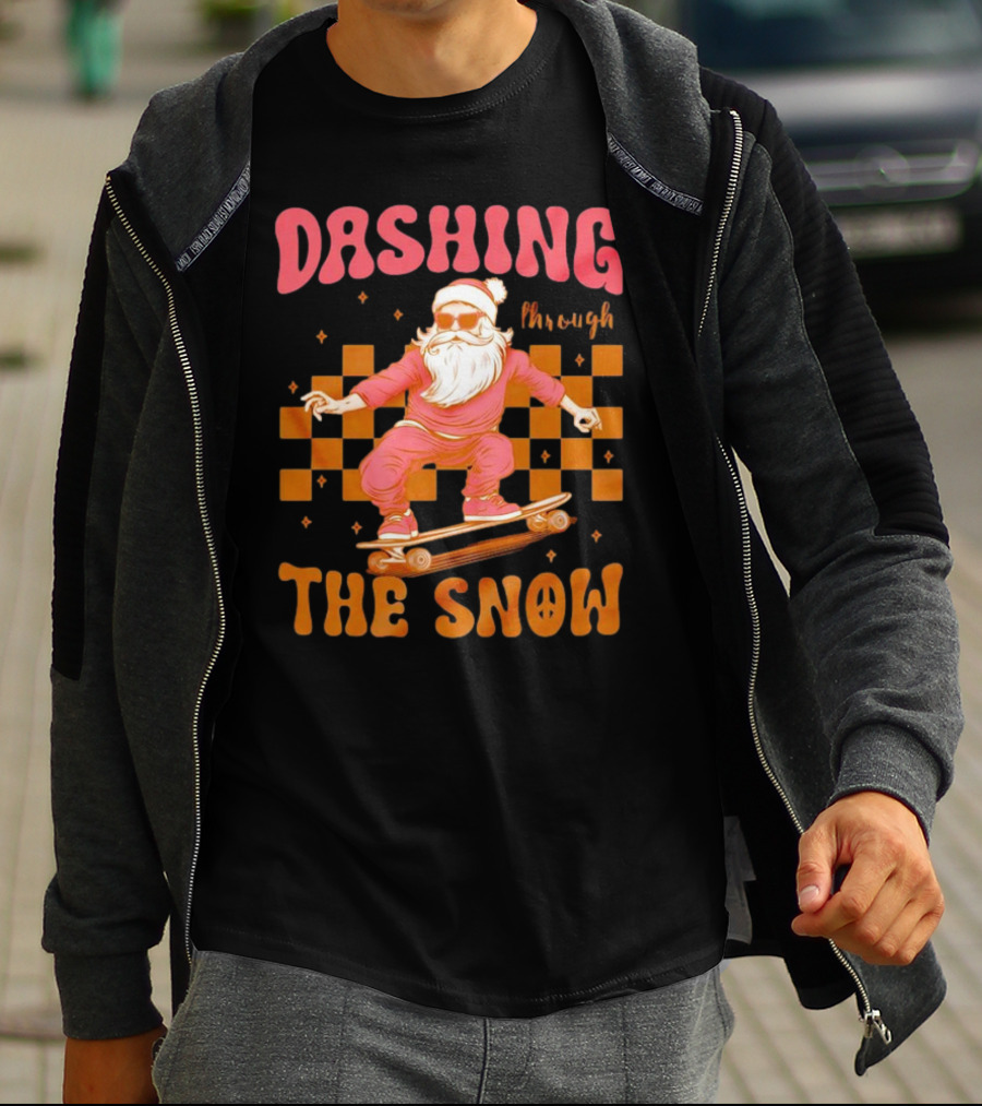 Dashing Through The Snow Santa Skateboard Christmas T-Shirt