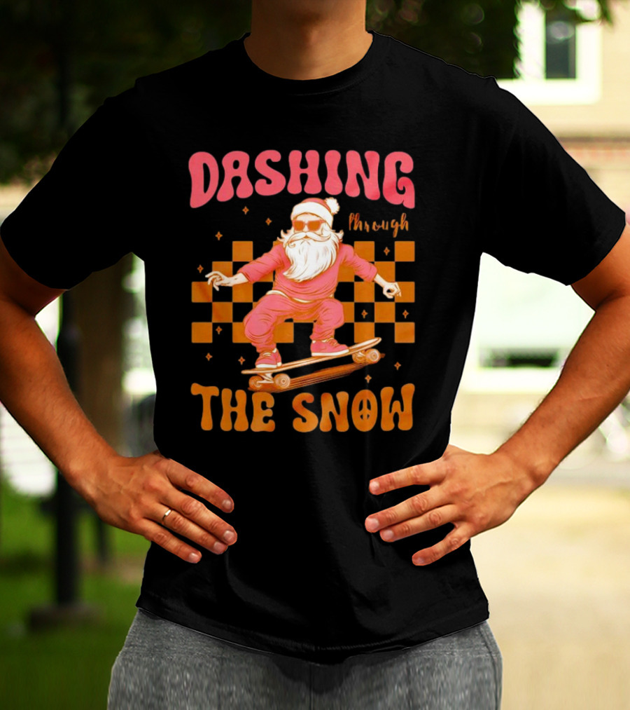 Dashing Through The Snow Santa Skateboard Christmas T-Shirt