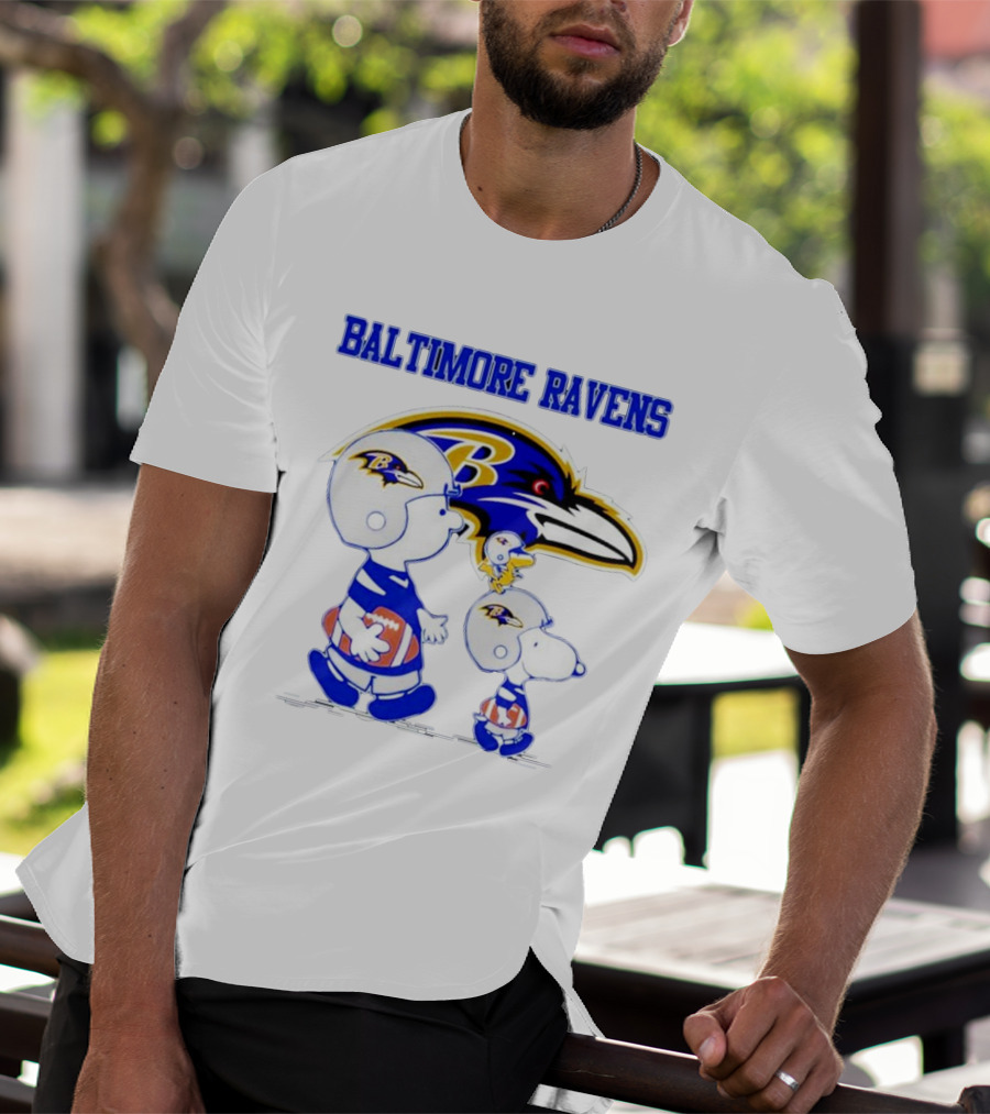 Baltimore Ravens Peanuts Snoopy And Woodstock Football Ravens T-Shirt