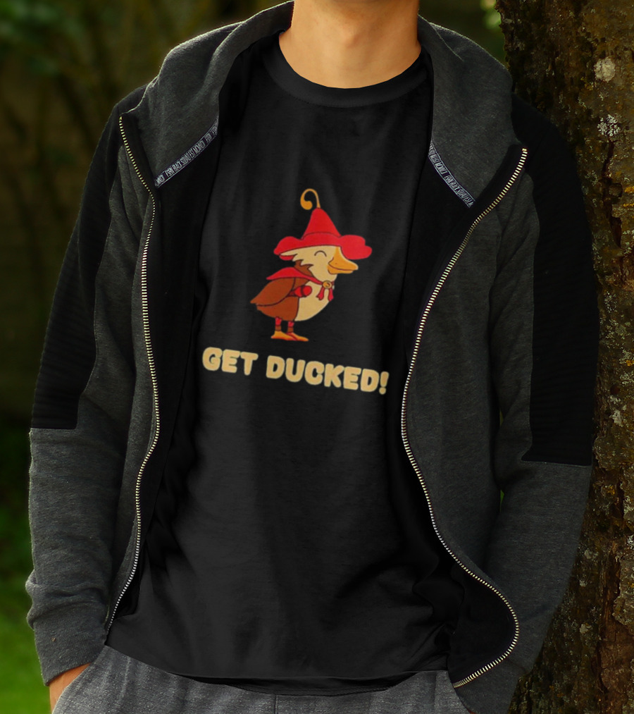 Get Ducked Cartoon Duck In Red Hat And Cape T-Shirt