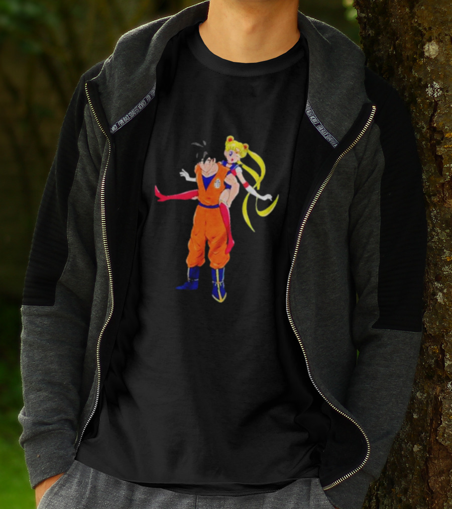 Goku And Usagi Crossover Fusion Featuring Dragon Ball And Sailor Moon Iconic Characters T-Shirt